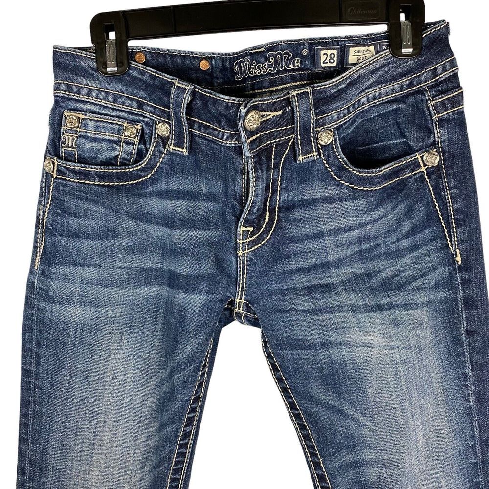 Miss Me Women's Blue Boot Cut Jeans with Gold Embroidery - Picture 4 of 13